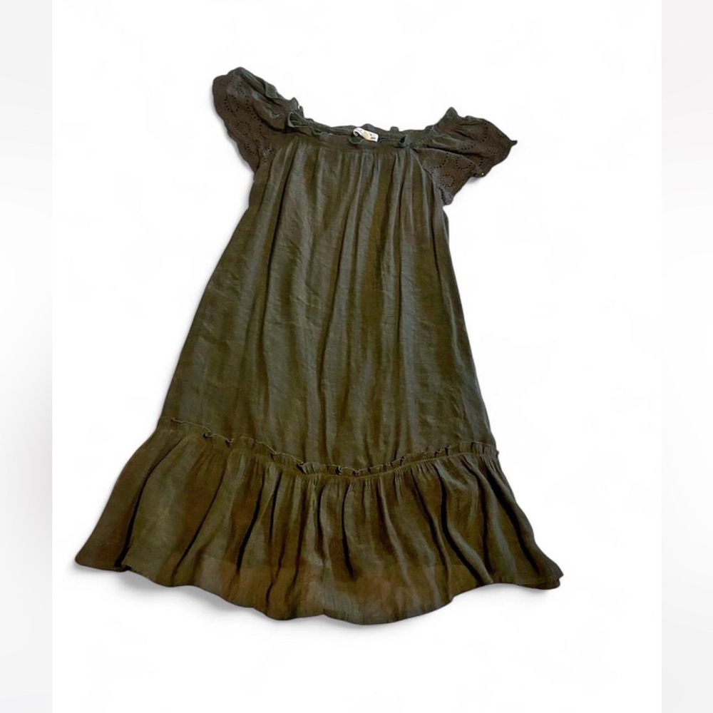 Indigo Rose sz Small women’s off the shoulder olive green boho minidress lace